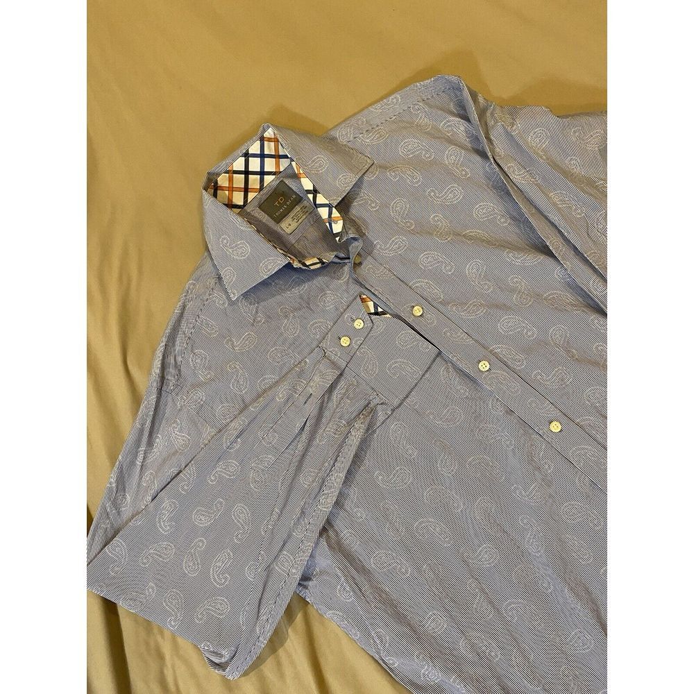 Thomas Dean Small Strips Paisley Men's Long Sleeve Shirt Flip‎ Cuff 100% Cotton